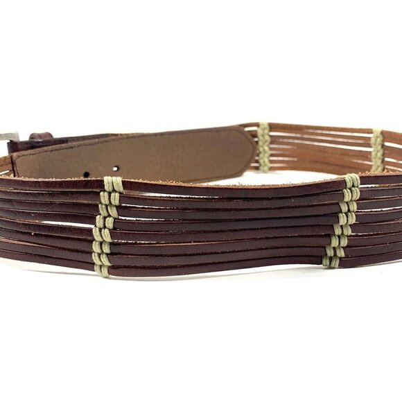 Talbots Women's Leather Belt Brown/Cream Silver Buckle Style#:6437 Size Small - Picture 9 of 11